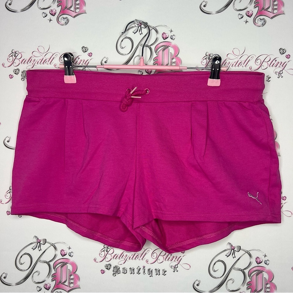 Puma shorts pink silver logo emblem on back metal new without tags workout